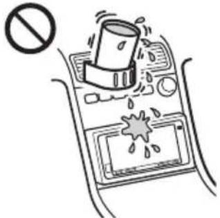 Diagram showing a hand washing a car with a stop sign and a bottle, indicating no chemical hazard.