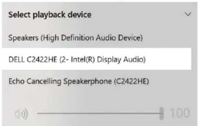 DELL C2422HE - Setting up the monitor speaker as default setting - 2