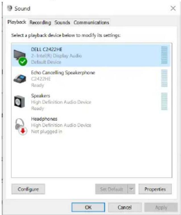 DELL C2422HE - Setting up the monitor speaker as default setting - 5