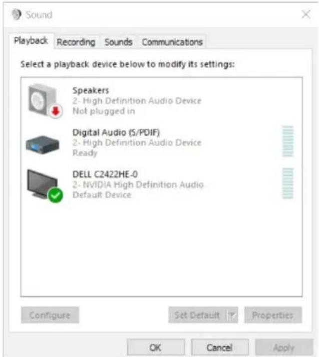 DELL C3422WE - Setting up the monitor speaker as default setting - 3