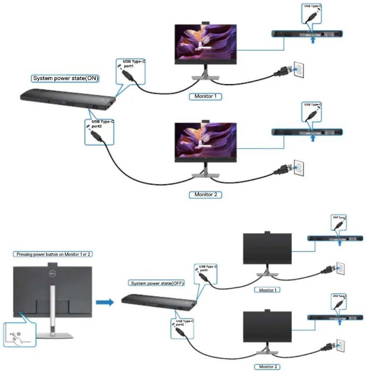 DELL C3422WE - Connecting the monitor for USB-C in DPBS mode - 1