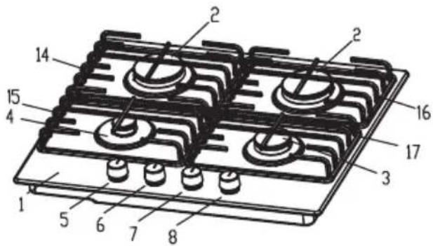 Technical diagram of a multi-tiered electrical or mechanical component with numbered parts labeled 1 through 17.