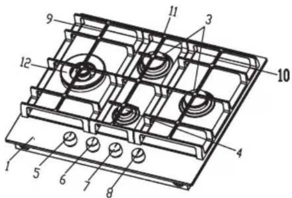 Technical diagram of a multi-chamber electrical heating unit with numbered components