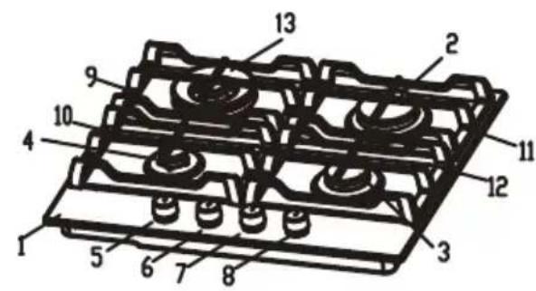 Technical diagram of a mechanical component with numbered parts for identification
