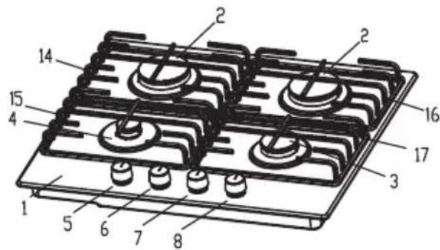 Technical diagram of a multi-tiered electrical or mechanical component with numbered parts labeled 1 through 17.