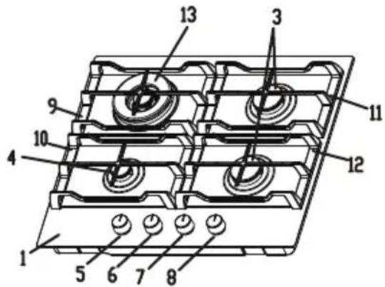 Technical diagram of a multi-chamber electrical connector with numbered components