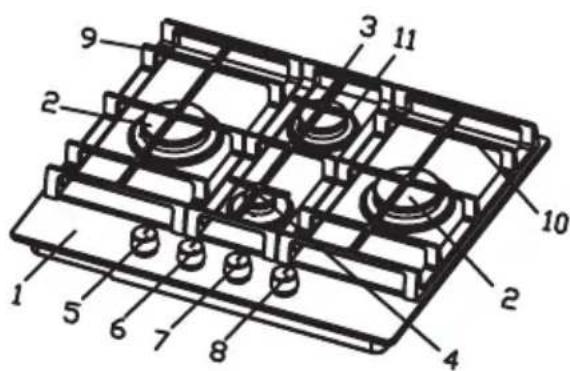 Technical diagram of a multi-chamber electrical connector with numbered parts for identification