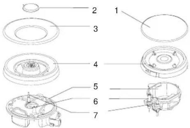 Exploded view diagram of a mechanical assembly with numbered parts for identification