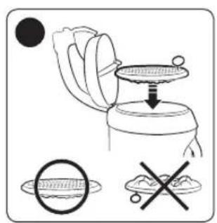 Diagram illustrating a food preparation step with labeled steps and symbolic icons for serving and drying.