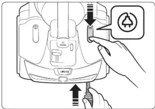 Diagram showing a hand pressing a button on a device with an 'OPEN' button, indicating a switch or press function.