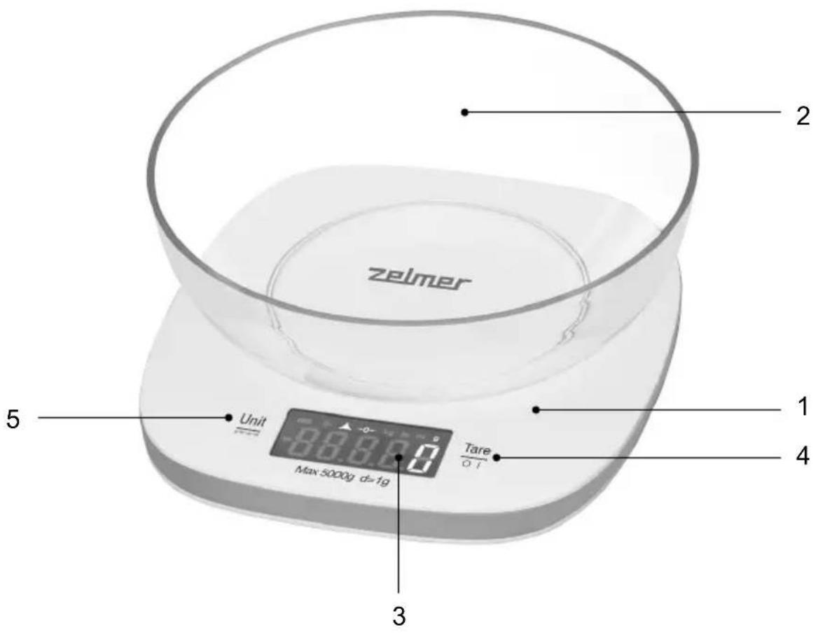 zelmer Unit Max 5000g d=1g Tare O T 2 1 4 3 5