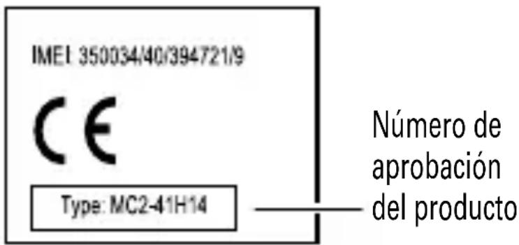IMEI 350034/40/394721/9 CE Type: MC2-41H14 Número de aprobación del producto