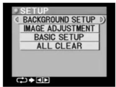 SETUP BACKGROUND SETUP IMAGE ADJUSTMENT BASIC SETUP ALL CLEAR