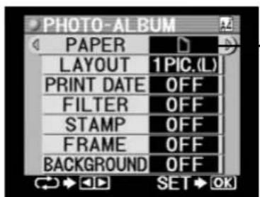 PHOTO-ALBUM PAPER LAYOUT 1PIC.(L) PRINT DATE OFF FILTER OFF STAMP OFF FRAME OFF BACKGROUND OFF