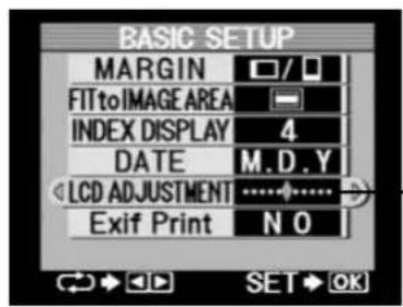 BASIC SETUP MARGIN FITTOIMAGE AREA INDEX DISPLAY 4 DATE M.D.Y LCD ADJUSTMENT Exit Print N O SET OK