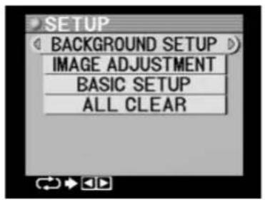 SETUP BACKGROUND SETUP IMAGE ADJUSTMENT BASIC SETUP ALL CLEAR