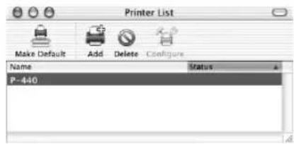 Printer List Make Default Add Delete Configure Name Status P-440