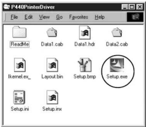 P440PrinterDriver File Edit View Go Favorites Help ReadMe Data1.cab Data1.hdr Data2.cab Ikernel.ex_ Layout.bin Setup.bmp Setup.exe Setup.ini Setup.inx