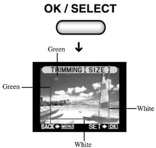 OK / SELECT Green TRIMMING [SIZE] Green White BACK MENU SET OK White