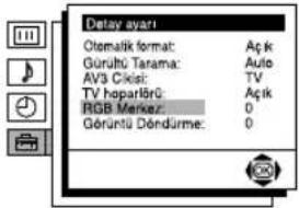 Delay ayari Otomatik format: Açık Gorulu Tarama: Auto AV3 Cisis: TV TV hopartörő: Açık RGB Marker: 0 Görüntü Döndürme: 0