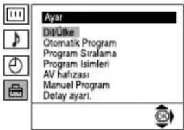 Ayar DilÜlke Otomatik Program Program Siralama Program Isimleri AV hafizası Manuel Program Delay ayart.