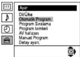 Ayar Dil/Uke Otomatik Program Program Siralama Program Isimleri AV hafizasi Manuel Program Detay ayari.