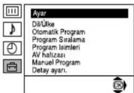 Ayar Dil/Ulke Otomatik Program Program Siralama Program Isimleri AV halizasi Manuel Program Detay ayari.
