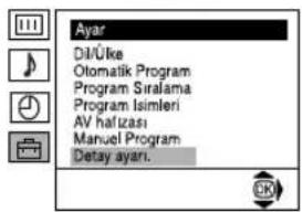 Ayar Dil/Ülke Otomatik Program Program Siralama Program Isimleri AV halizası Manuel Program Detay ayarı.
