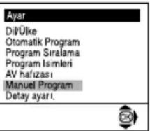 Ayar Dil'Ülke Otomatik Program Program Siralama Program Isimleri AV hafızası Manuel Program Detay ayarı.