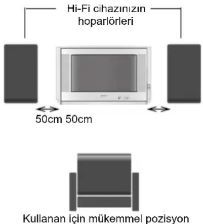 Hi-Fi cihazinizin hoparlörleri 50cm 50cm Kullanan için mükemmel pozisyon