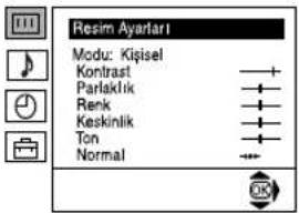 Resim Ayarlar Modu: Kişisel Kontrast Parlaklik Renk Keskinlik Ton Normal