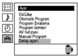 Ayar Dil/Üke Otomatik Program Program Siralama Program Isimleri AV hafizasi Manuel Program Detay ayar1.