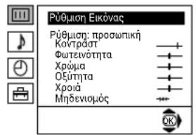 Púθμιοη Εικόνας Púθμιοη: προσωπική Κοντράστ Φωτενότητα Χρώμα Οξύτητα Χροιά Μηδενισμός