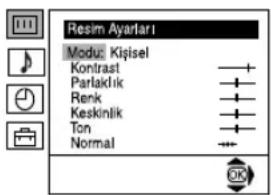 Resim Ayarlari Modu: Kişisel Kontrast Parlaklik Renk Keskinlik Ton Normal