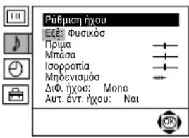 PùBhμη ήχου Εξε: Φυσικός Πρμα Μπάσα Ιοσροπία Μηδενισμός ΔιΦ. ήχος: Mono Αυτ. εντ. ήχου: Nai