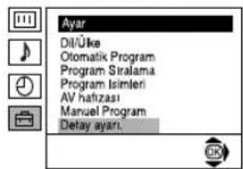 Ayar Dil/Üke Otomatik Program Program Stralama Program Isimleri AV hafizasi Manuel Program Delay ayari.
