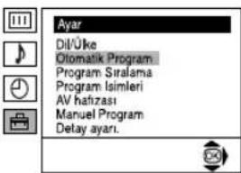 Ayar Dil/Uke Otomatik Program Program Siralama Program Isimleri AV hafizasi Manuel Program Detay ayari.