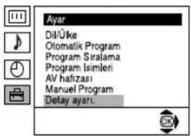 Ayar Dil/Üke Otomatik Program Program Sıralama Program Isimleri AV hafızası Manuel Program Delay ayarı.