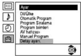 Ayar DilÜlke Otomatik Program Program Stralama Program Isimleri AV hafızası Manuel Program Detay ayari.