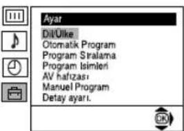 Ayat Dil/Ulke Otomatk Program Program Stralama Program Isimleri AV hafızası Manuel Program Detay ayari.