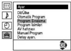 Ayar Dil/Ülke Otomatik Program Program Sıralama Program Isimler AV hafızası Manuel Program Delay ayari.