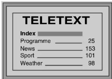 TELETEXT Index Programme 25 News 153 Sport 101 Weather 98