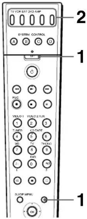 TV VCR SAT DVD AMP SYSTEM CONTROL A B C D NF REC H VIVLO 1 VIDLO 2 AUX 1 2 3 TUNER CD TAPE 4 5 6 MD TV PHOKO 7 8 9 DVD 0 RT 1 3 GUIDE MENU OK