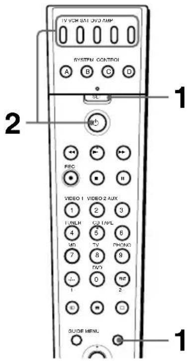 TV VCH SAT DVD AMP SYSTEM CONTROL A B C D SL REC VIDEO 1 VIDEO 2 AUX 1 2 3 LUNCH CD 1/VPL 4 5 6 MO TV PHONG 7 8 9 PVD 0 RF 1 2 GUIDE MENU 1