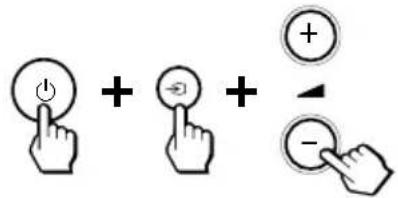 Diagram showing three hand icons: a power button, a minus sign, and a minus sign with an arrow, illustrating electrical or digital logic concepts.