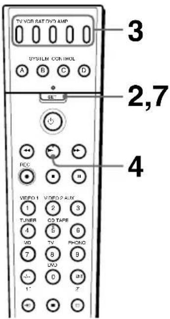 TV VCD RAT DVD AMP SYSTEM CONTROL A B C D SE 2,7 4 RECO VIDEO 1 VIDEO 2 AUX 1 2 3 TUNER CD TAPE 4 5 6 WD TV PHOND 7 8 9 LDO 0 BT 1" 2"