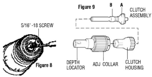 5/16" -18 SCREW Figure 8 Figure 9 B A CLUTCH ASSEMBLY DEPTH LOCATOR ADJ COLLAR CLUTCH HOUSING