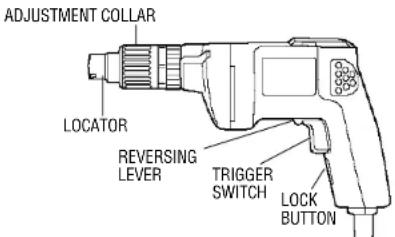 ADJUSTMENT COLLAR LOCATOR REVERSING LEVER TRIGGER SWITCH LOCK BUTTON
