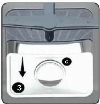 Control panel diagram with labeled buttons and directional arrow, showing a circular dial indicator