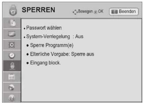 LG 42LW551C - Einstellungen im Menü SPERREN - 1